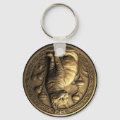 Gold Sitting Cat Medallion Sleutelhanger (Voorkant)