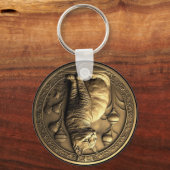 Gold Sitting Cat Medallion Sleutelhanger (Voorkant)