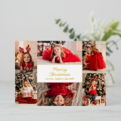 Gold Six Afbeeldingen Photo Collage Merry kerst Folie Feestdagenkaart (Staand Voorkant)