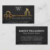 Gold Skeleton Key City Logo | Leder Visitekaartje (Voorkant / Achterkant)