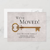 Gold Skeleton Key Nieuw Adres Bewegende Aankondigi Aankondigingskaart (Voorkant / Achterkant)