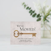 Gold Skeleton Key Nieuw Adres Bewegende Aankondigi Aankondigingskaart (Staand voorkant)