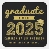 Gold Sketch Afstuderen Klasse van 2025 Graduation Vierkante Sticker (Voorkant)