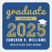 Gold Sketch Afstuderen Klasse van 2025 Graduation Vierkante Sticker (Voorkant)