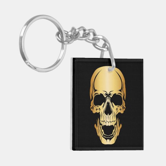 Gold Skull Acryl Sleutelhanger Vierkant (Voorkant Links)