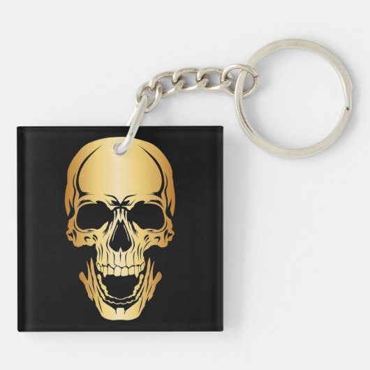 Gold Skull Acryl Sleutelhanger Vierkant (Achterkant)