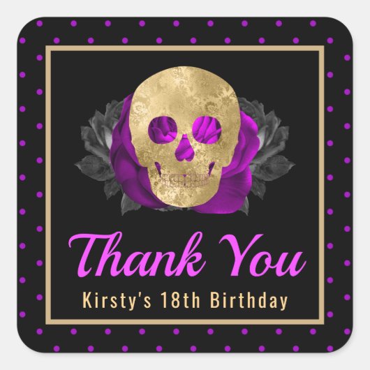 Gold Skull Floral Polka Dot Halloween Birthday Vierkante Sticker (Voorkant)
