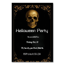 Gold Skull Halloween Party Uitnodiging – Elegant B