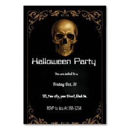 Gold Skull Halloween Party Uitnodiging – Elegant B Kaart