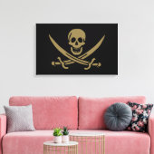 Gold Skull & Swords Pirate flag of Calico Jack Canvas Afdruk (Insitu (Woonkamer))
