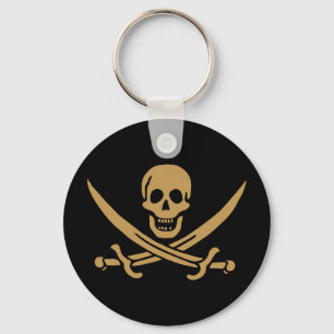 Gold Skull & Swords Pirate flag of Calico Jack Sleutelhanger