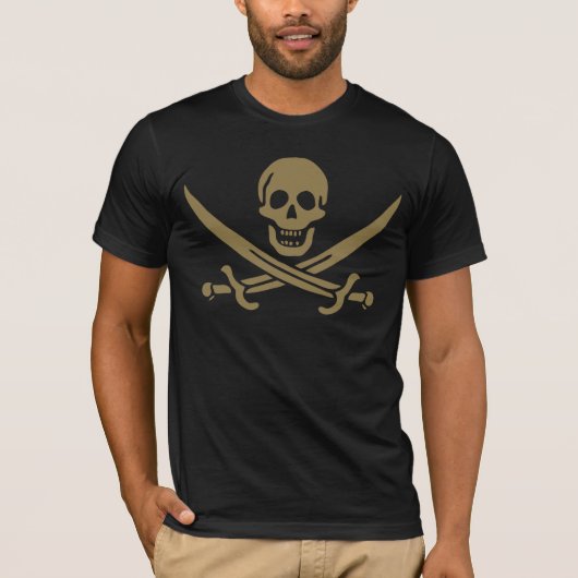 Gold Skull & Swords Pirate flag of Calico Jack T-shirt (Voorkant)