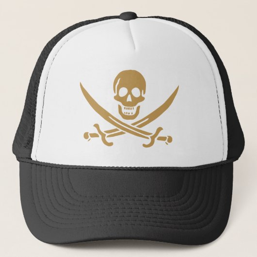 Gold Skull & Swords Pirate flag of Calico Jack Trucker Pet (Voorkant)