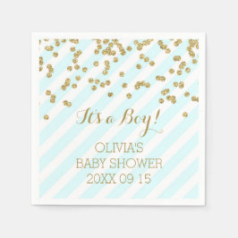Gold Sky Blue Confetti Stripes Baby shower Servet