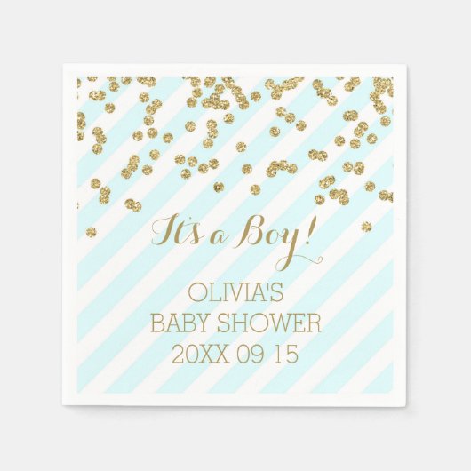 Gold Sky Blue Confetti Stripes Baby shower Servet (Voorkant)
