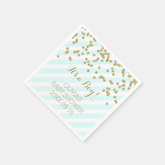 Gold Sky Blue Confetti Stripes Baby shower Servet (Hoek)