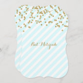 Gold Sky Blue Stripes Bat Mitzvah Kaart (Voorkant / Achterkant)