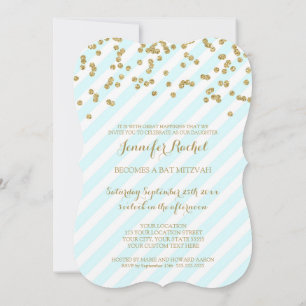 Gold Sky Blue Stripes Bat Mitzvah Kaart