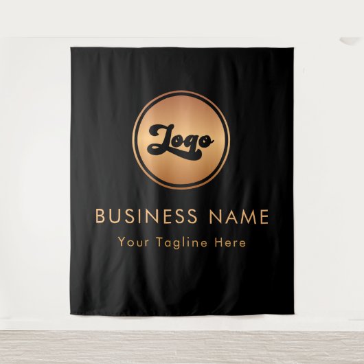 Gold Small Business Company Logo - zwarte achtergr Wandkleed (Voorkant)