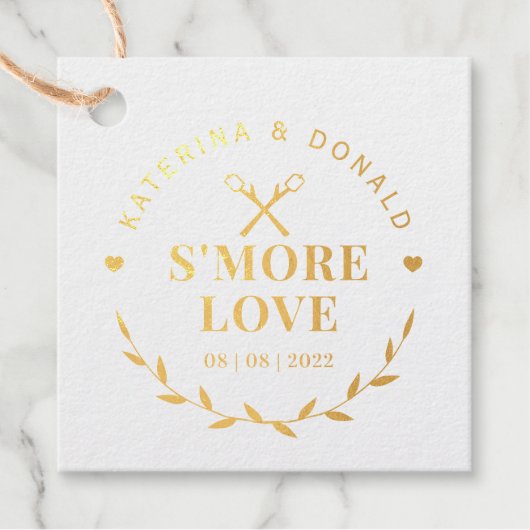 Gold S'more Love Wedding Bedankjes Labels (Voorkant)