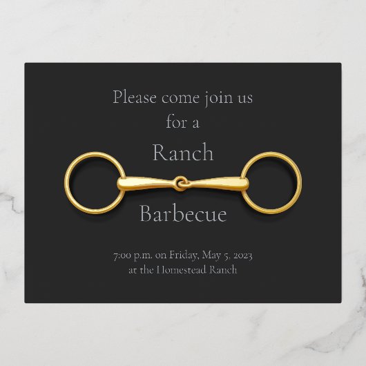 Gold Snaffle Bit Elegant Equestrian Folie Uitnodiging Briefkaart (Voorkant)