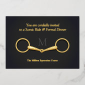Gold Snaffle Bit Elegant Equestrian Monogramed Folie Uitnodiging (Voorkant)