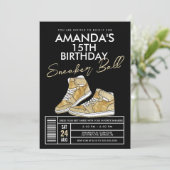 Gold Sneaker Ball Birthday Uitnodiging (Staand voorkant)
