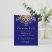 Gold snewflake blue winter bruiloft Bespaar op dat Save The Date (Staand voorkant)