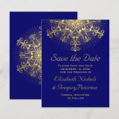 Gold snewflake blue winter bruiloft Bespaar op dat Save The Date (Voorkant / Achterkant)