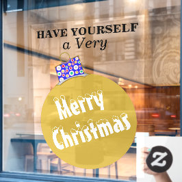 Gold Snow Capped Ornament Ball Merry Kerstmis Raamsticker