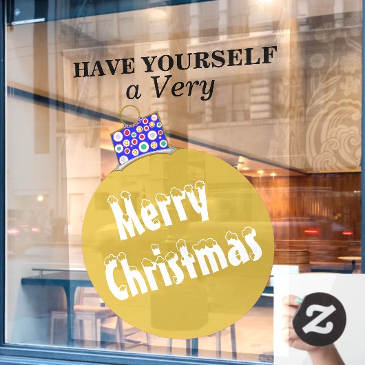 Gold Snow Capped Ornament Ball Merry Kerstmis Raamsticker (Cafe Raam)