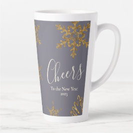 Gold Snow Flakes-Cheers naar het nieuwe jaar Paars Latte Mok