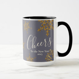 Gold Snow Flakes-Cheers naar het nieuwe jaar Paars Mok