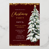 Gold Snow Tree-kerstfeest Folie Uitnodiging (Voorkant)