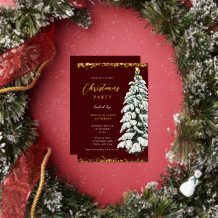 Gold Snow Tree-kerstfeest Folie Uitnodiging