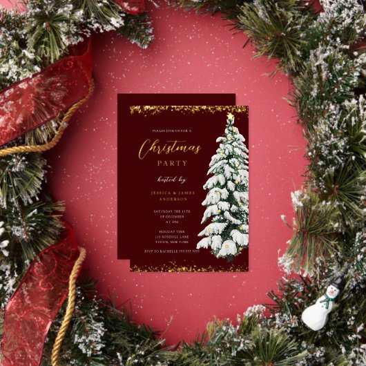 Gold Snow Tree-kerstfeest Folie Uitnodiging (Insitu)