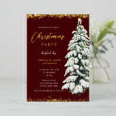 Gold Snow Tree-kerstfeest Folie Uitnodiging (Staand Voorkant)