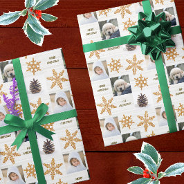 Gold Snowflake 3 Foto-collage kerstmis Cadeaupapier