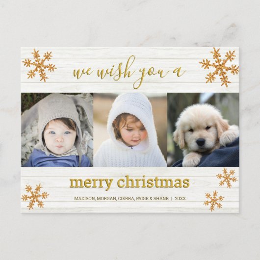 Gold Snowflake 3 Foto Merry Kerstry Briefkaart (Voorkant)