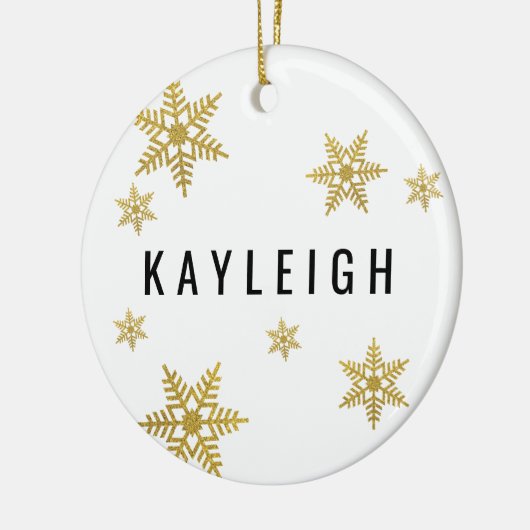 Gold Snowflake - Aangepaste naam & kerstfoto's Keramisch Ornament (Links)