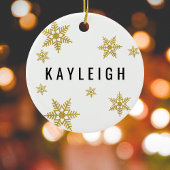Gold Snowflake - Aangepaste naam & kerstfoto's Keramisch Ornament