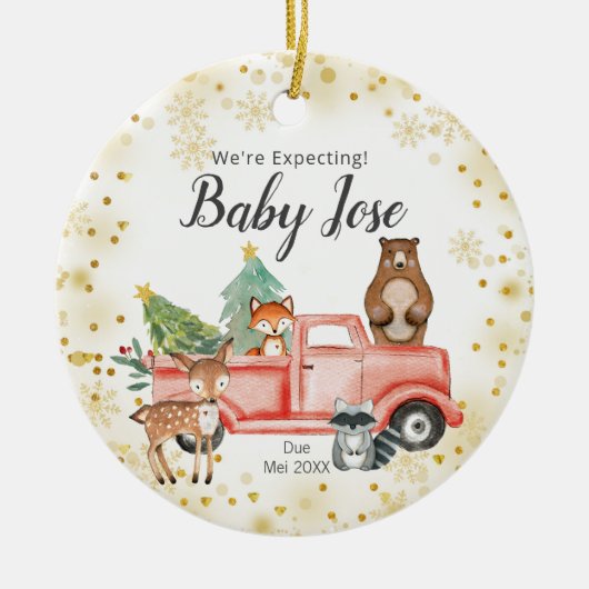 Gold Snowflake Animal Truck We verwachten van oude Keramisch Ornament (Voorkant)