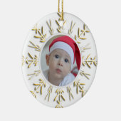 Gold Snowflake Baby's eerste kerstfoto Keramisch Ornament (Rechts)