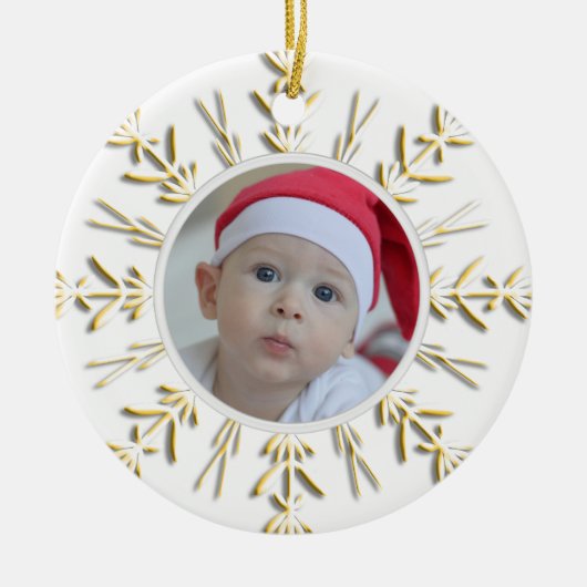 Gold Snowflake Baby's eerste kerstfoto Keramisch Ornament (Voorkant)