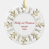 Gold Snowflake Baby's eerste kerstfoto Keramisch Ornament (Achterkant)