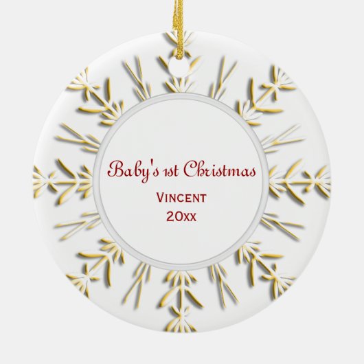 Gold Snowflake Baby's eerste kerstfoto Keramisch Ornament (Achterkant)
