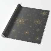 Gold Snowflake Black Metallic Cadeaupapier (Uitgerold)