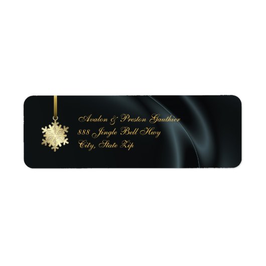 Gold Snowflake Black Silk Holiday Adresetiketten Etiket (Voorkant)