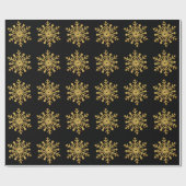Gold Snowflake Black Wrapping Paper Cadeaupapier (Vlak)