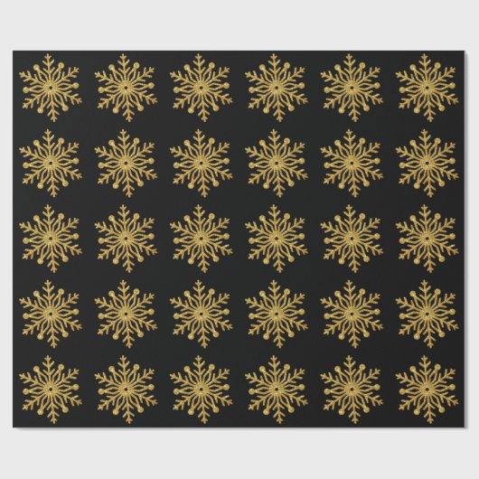 Gold Snowflake Black Wrapping Paper Cadeaupapier (Vlak)
